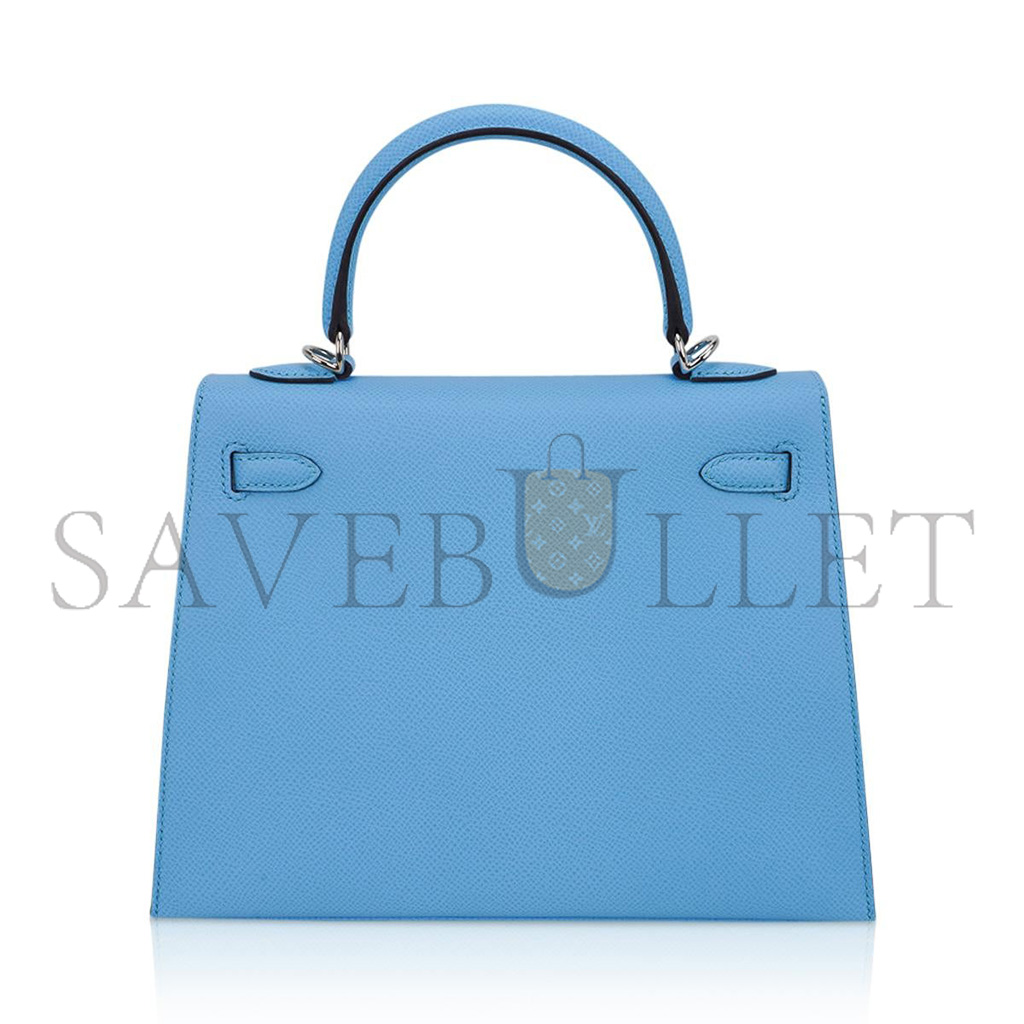 HERMÈS KELLY SELLIER 25 BAG BLUE CELESTE PALLADIUM EPSOM LEATHER (25*17*7cm) 